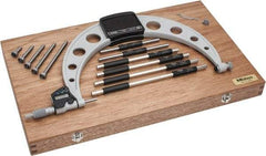 Mitutoyo - 6 Anvil, Electronic, 6 to 12 Inch Range, Carbide Face Interchangeable Anvil Micrometer - Ratchet Stop Thimble, 0.0001 Inch Resolution, 0.00016 + 0.00004 (L/3) Inch Accuracy, SR44 Battey, Includes 6 Anvils, 6 Standards and Fitted Wooden Case - Apex Tool & Supply