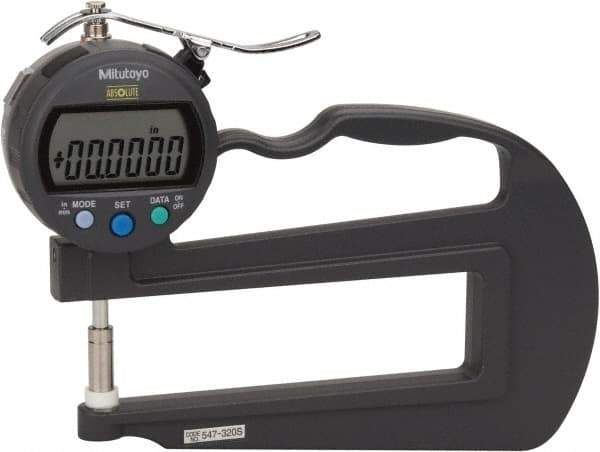 Mitutoyo - 0mm to 10mm Measurement, 0.01mm Resolution Electronic Thickness Gage - Accurate up to 0.001", 1.5 N Measuring Force - Apex Tool & Supply