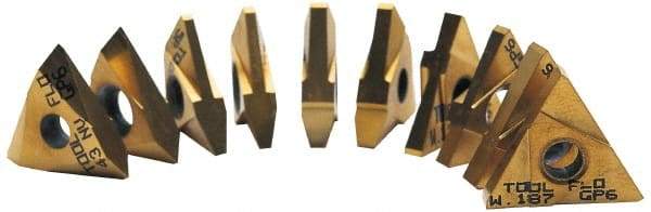 Tool-Flo - 32TNMA Grade GP50, 1.57mm Cutting Width Carbide Grooving Insert - 0.15" Max Depth of Cut, Right Hand, TiN Finish - Apex Tool & Supply