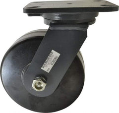 Hamilton - 8" Diam x 3" Wide x 10-1/2" OAH Top Plate Mount Swivel Caster - Phenolic, 3,000 Lb Capacity, Roller Bearing, 5-1/4 x 7-1/4" Plate - Apex Tool & Supply