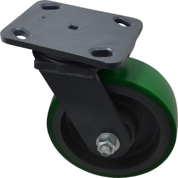 Hamilton - 6" Diam x 2" Wide x 7-1/2" OAH Top Plate Mount Swivel Caster - Polyurethane, 1,200 Lb Capacity, Precision Sealed Bearing, 4 x 5" Plate - Apex Tool & Supply