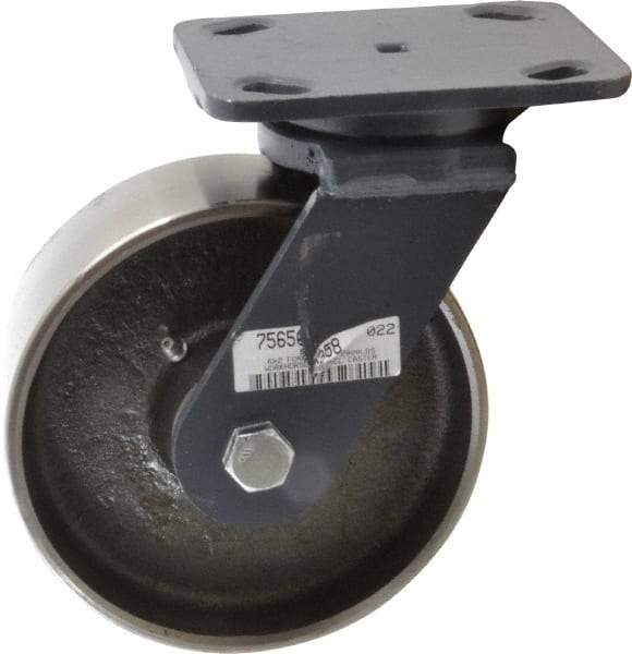 Hamilton - 6" Diam x 2" Wide x 7-1/2" OAH Top Plate Mount Swivel Caster - Forged Steel, 2,000 Lb Capacity, Roller Bearing, 4 x 5" Plate - Apex Tool & Supply