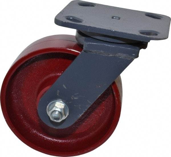 Hamilton - 6" Diam x 2" Wide x 7-1/2" OAH Top Plate Mount Swivel Caster - Cast Iron, 1,400 Lb Capacity, Precision Sealed Bearing, 4 x 5" Plate - Apex Tool & Supply