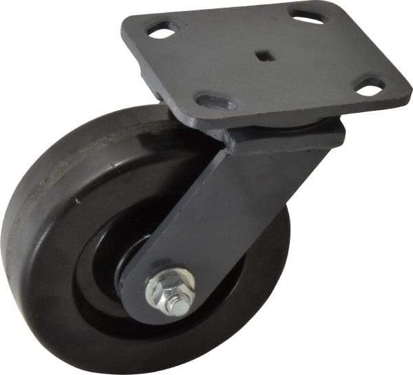 Hamilton - 6" Diam x 2" Wide x 7-1/2" OAH Top Plate Mount Swivel Caster - Phenolic, 1,200 Lb Capacity, Roller Bearing, 4 x 5" Plate - Apex Tool & Supply