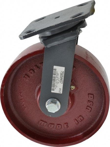 Hamilton - 8" Diam x 2" Wide x 9-1/2" OAH Top Plate Mount Swivel Caster - Cast Iron, 1,500 Lb Capacity, Roller Bearing, 4 x 5" Plate - Apex Tool & Supply