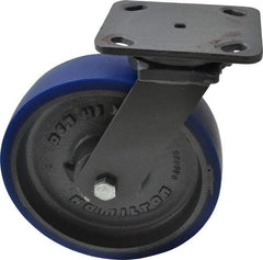 Hamilton - 8" Diam x 2" Wide x 9-1/2" OAH Top Plate Mount Swivel Caster - Polyurethane, 1,200 Lb Capacity, Precision Sealed Bearing, 4 x 5" Plate - Apex Tool & Supply