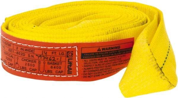 Lift-All - 14' Long x 2" Wide, 3,200 Lb Vertical Capacity, 1 Ply, Polyester Web Sling - 2,500 Lb Choker Capacity, Yellow - Apex Tool & Supply