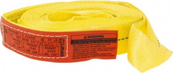 Lift-All - 18' Long x 2" Wide, 3,200 Lb Vertical Capacity, 1 Ply, Polyester Web Sling - 2,500 Lb Choker Capacity, Yellow - Apex Tool & Supply