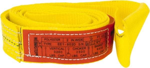 Lift-All - 8' Long x 2" Wide, 3,200 Lb Vertical Capacity, 1 Ply, Polyester Web Sling - 2,500 Lb Choker Capacity, Yellow - Apex Tool & Supply