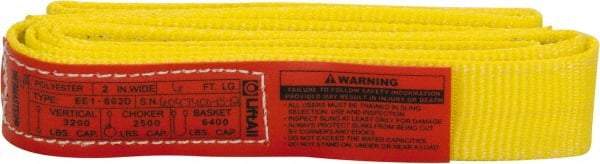 Lift-All - 6' Long x 2" Wide, 3,200 Lb Vertical Capacity, 1 Ply, Polyester Web Sling - 2,500 Lb Choker Capacity, Yellow - Apex Tool & Supply