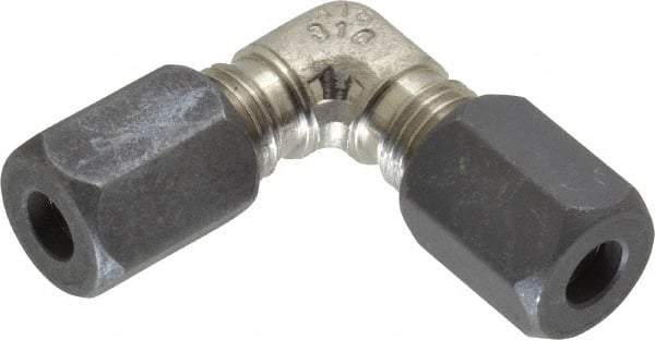Made in USA - 1/4" OD, Grade 316Stainless Steel Union Elbow - -75 to 750°F, 7/16" Hex, Comp x Comp Ends - Apex Tool & Supply