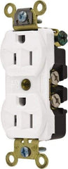 Hubbell Wiring Device-Kellems - 125 VAC, 15 Amp, 5-15R NEMA Configuration, White, Specification Grade, Self Grounding Duplex Receptacle - 1 Phase, 2 Poles, 3 Wire, Flush Mount, Corrosion, Heat and Impact Resistant - Apex Tool & Supply