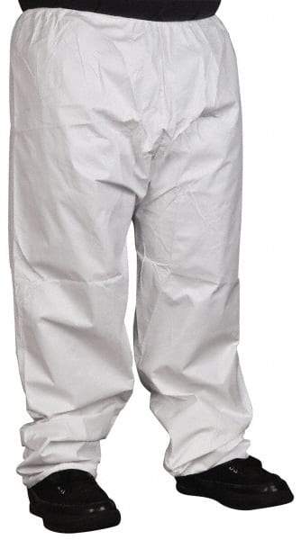 PRO-SAFE - Size L, Microporous Spun Bonded Polyolefin General Purpose Work Pants - White - Apex Tool & Supply
