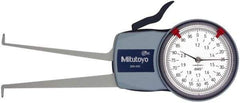 Mitutoyo - 1.2 to 2" Inside Dial Caliper Gage - 0.0005" Graduation, 0.0015" Accuracy, 3.3" Leg Length, 0.26" Deep x 0.06" Wide Groove, Ball Contact Points - Apex Tool & Supply