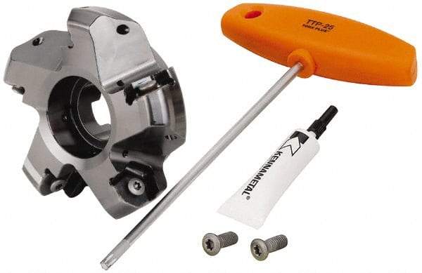 Kennametal - 4" Cut Diam, 1-1/4" Arbor Hole, 8mm Max Depth of Cut, 45° Indexable Chamfer & Angle Face Mill - 5 Inserts, HNPJ 1307... Insert, Right Hand Cut, 5 Flutes, Through Coolant, Series Dodeka Max - Apex Tool & Supply