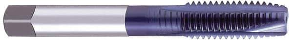 OSG - 7/16-20 UNF, 3 Flute, TiCN Finish, Powdered Metal Spiral Point Tap - Plug Chamfer, Right Hand Thread, 3-5/32" OAL, 1-7/16" Thread Length, 0.323" Shank Diam, Series 312TI - Exact Industrial Supply