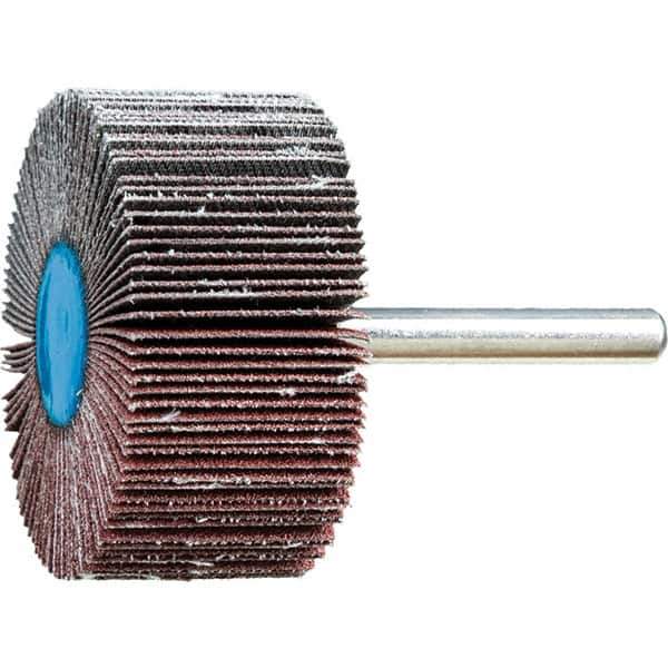 PFERD - 2" Diam x 1" Face Width, Aluminum Oxide Coated Mounted Flap Wheel - 1/4" Shank Mount, 120 Grit, 23,000 Max RPM - Apex Tool & Supply