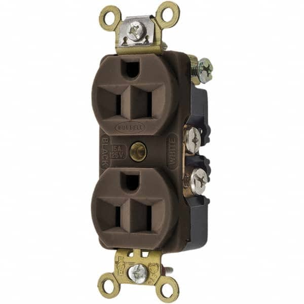 Hubbell Wiring Device-Kellems - 125V 15A NEMA 5-15R Industrial Grade Brown Straight Blade Duplex Receptacle - Apex Tool & Supply