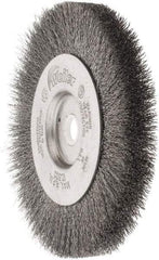 Weiler - 4" OD, 1/2" Arbor Hole, Crimped Steel Wheel Brush - 1/2" Face Width, 7/8" Trim Length, 0.006" Filament Diam, 12,500 RPM - Apex Tool & Supply