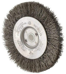 Weiler - 4" OD, 1/2" Arbor Hole, Crimped Steel Wheel Brush - 1/2" Face Width, 7/8" Trim Length, 0.0095" Filament Diam, 12,500 RPM - Apex Tool & Supply