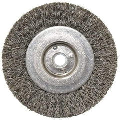 Weiler - 4" OD, 1/2" Arbor Hole, Crimped Steel Wheel Brush - 1/2" Face Width, 7/8" Trim Length, 0.0118" Filament Diam, 12,500 RPM - Apex Tool & Supply