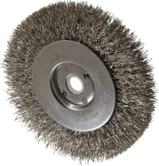 Weiler - 4" OD, 1/2" Arbor Hole, Crimped Stainless Steel Wheel Brush - 1/2" Face Width, 7/8" Trim Length, 0.0118" Filament Diam, 12,500 RPM - Apex Tool & Supply