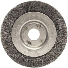 Weiler - 3" OD, 1/2" Arbor Hole, Crimped Steel Wheel Brush - 7/16" Face Width, 1/2" Trim Length, 0.014" Filament Diam, 12,500 RPM - Apex Tool & Supply