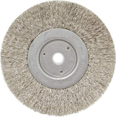 Weiler - 6" OD, 5/8" Arbor Hole, Crimped Stainless Steel Wheel Brush - 1/2" Face Width, 1-7/16" Trim Length, 0.0118" Filament Diam, 6,000 RPM - Apex Tool & Supply