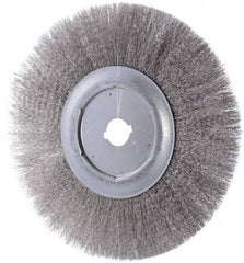 Weiler - 12" OD, 1-1/4" Arbor Hole, Crimped Stainless Steel Wheel Brush - 3/4" Face Width, 2-15/16" Trim Length, 0.0104" Filament Diam, 3,000 RPM - Apex Tool & Supply