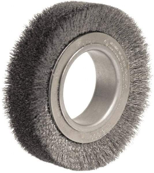 Weiler - 4-1/2" OD, 2" Arbor Hole, Crimped Steel Wheel Brush - 1-1/4" Face Width, 3/4" Trim Length, 0.014" Filament Diam, 6,000 RPM - Apex Tool & Supply