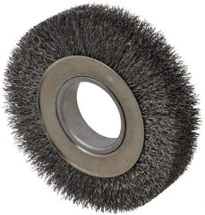 Weiler - 6" OD, 2" Arbor Hole, Crimped Steel Wheel Brush - 1-1/4" Face Width, 1-1/8" Trim Length, 0.014" Filament Diam, 6,000 RPM - Apex Tool & Supply