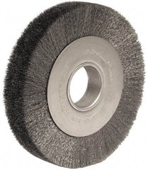Weiler - 8" OD, 2" Arbor Hole, Crimped Steel Wheel Brush - 1-1/2" Face Width, 1-3/8" Trim Length, 0.006" Filament Diam, 4,500 RPM - Apex Tool & Supply