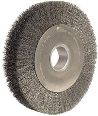 Weiler - 10" OD, 2" Arbor Hole, Crimped Steel Wheel Brush - 2" Face Width, 1-7/8" Trim Length, 0.02" Filament Diam, 4,000 RPM - Apex Tool & Supply