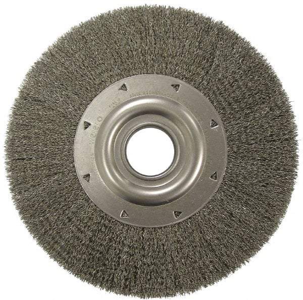 Weiler - 6" OD, 2" Arbor Hole, Crimped Stainless Steel Wheel Brush - 1-1/4" Face Width, 1-1/8" Trim Length, 0.0118" Filament Diam, 6,000 RPM - Apex Tool & Supply