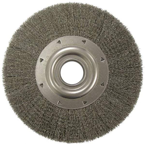 Weiler - 12" OD, 2" Arbor Hole, Crimped Steel Wheel Brush - 2" Face Width, 2-7/8" Trim Length, 0.02" Filament Diam, 3,000 RPM - Apex Tool & Supply