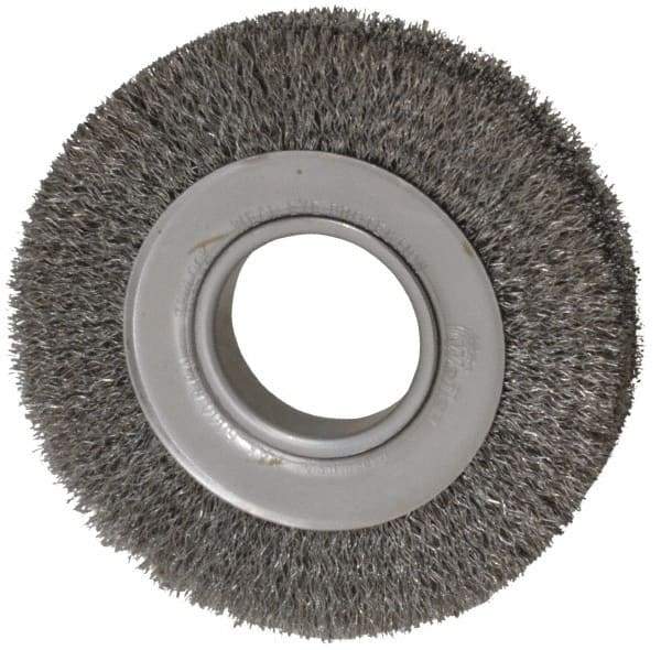 Weiler - 6" OD, 2" Arbor Hole, Crimped Steel Wheel Brush - 1" Face Width, 1-1/8" Trim Length, 0.0118" Filament Diam, 6,000 RPM - Apex Tool & Supply
