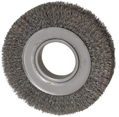 Weiler - 6" OD, 2" Arbor Hole, Crimped Steel Wheel Brush - 1" Face Width, 1-1/8" Trim Length, 0.0118" Filament Diam, 6,000 RPM - Apex Tool & Supply