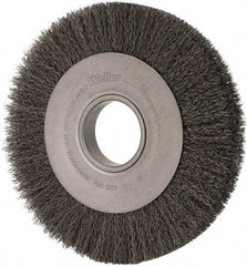Weiler - 8" OD, 2" Arbor Hole, Crimped Steel Wheel Brush - 1" Face Width, 1-3/8" Trim Length, 0.014" Filament Diam, 4,500 RPM - Apex Tool & Supply