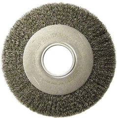 Weiler - 8" OD, 2" Arbor Hole, Crimped Stainless Steel Wheel Brush - 1" Face Width, 1-3/8" Trim Length, 0.0118" Filament Diam, 4,500 RPM - Apex Tool & Supply