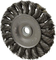 Weiler - 3" OD, 1/2" Arbor Hole, Knotted Steel Wheel Brush - 3/8" Face Width, 5/8" Trim Length, 0.014" Filament Diam, 25,000 RPM - Apex Tool & Supply