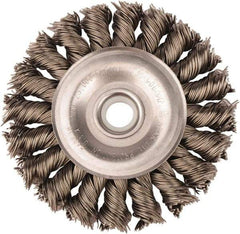 Weiler - 3" OD, 1/2" Arbor Hole, Knotted Steel Wheel Brush - 3/8" Face Width, 5/8" Trim Length, 0.02" Filament Diam, 25,000 RPM - Apex Tool & Supply