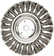 Weiler - 6" OD, 5/8" Arbor Hole, Knotted Steel Wheel Brush - 1/2" Face Width, 1-3/8" Trim Length, 0.016" Filament Diam, 9,000 RPM - Apex Tool & Supply