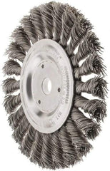 Weiler - 6" OD, 5/8" Arbor Hole, Knotted Steel Wheel Brush - 1/2" Face Width, 1-3/8" Trim Length, 0.023" Filament Diam, 9,000 RPM - Apex Tool & Supply