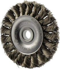Weiler - 3" OD, 1/2" Arbor Hole, Knotted Stainless Steel Wheel Brush - 3/8" Face Width, 5/8" Trim Length, 0.014" Filament Diam, 25,000 RPM - Apex Tool & Supply