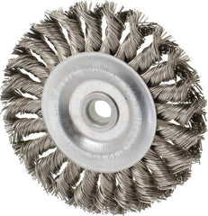 Weiler - 4" OD, 1/2" Arbor Hole, Knotted Stainless Steel Wheel Brush - 1/2" Face Width, 7/8" Trim Length, 0.02" Filament Diam, 20,000 RPM - Apex Tool & Supply