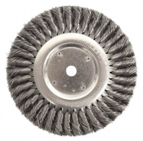 Weiler - 12" OD, 2" Arbor Hole, Knotted Steel Wheel Brush - 1-1/4" Face Width, 2-3/4" Trim Length, 0.023" Filament Diam, 3,600 RPM - Apex Tool & Supply