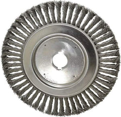Weiler - 10" OD, 1-1/4" Arbor Hole, Knotted Steel Wheel Brush - 1/2" Face Width, 1-3/4" Trim Length, 0.023" Filament Diam, 4,500 RPM - Apex Tool & Supply