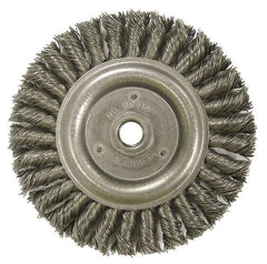 Weiler - 6" OD, 5/8-11 Arbor Hole, Knotted Steel Wheel Brush - 1/2" Face Width, 1-1/4" Trim Length, 0.023" Filament Diam, 12,500 RPM - Apex Tool & Supply