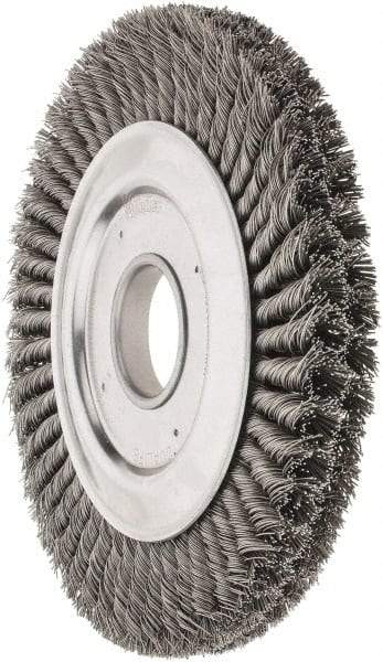 Weiler - 10" OD, 2" Arbor Hole, Knotted Steel Wheel Brush - 1-1/4" Face Width, 1-3/4" Trim Length, 0.023" Filament Diam, 4,500 RPM - Apex Tool & Supply