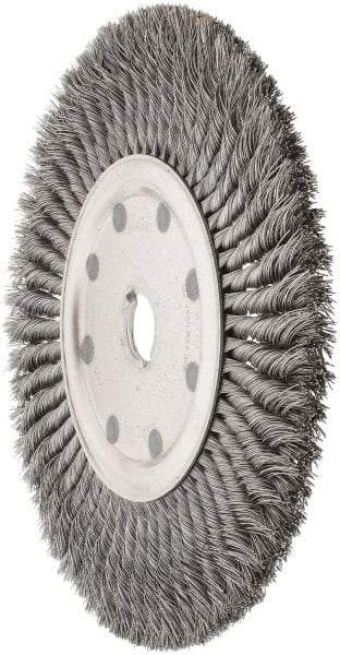 Weiler - 12" OD, 1-1/4" Arbor Hole, Knotted Steel Wheel Brush - 5/8" Face Width, 2-1/4" Trim Length, 0.02" Filament Diam, 4,500 RPM - Apex Tool & Supply